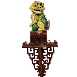 Chinese Egg & Spinach Foo Dog on Wood Shelf