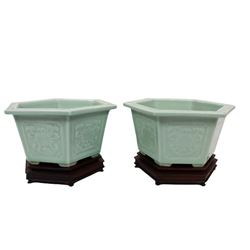 Pair of Chinese Celadon Porcelain Pots