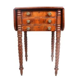 19th C. Mahogany Three Drawer Sewing Stand