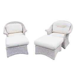 Pair of Wicker Chairs and Ottomans