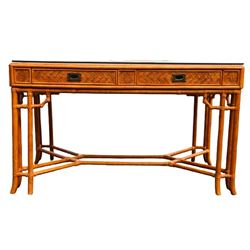 Woven Bamboo Glass Top Console Table