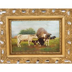 19th C Pastoral Oil on Board Painting, Signed