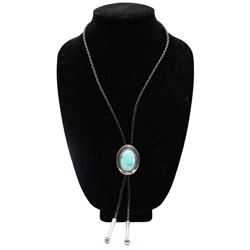 Sterling Silver and Turquoise Cabochon Bolo Tie