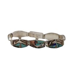 Zuni Inlaid Turquoise and Sterling Bracelet