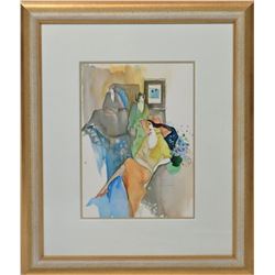 Three Women, Framed Watercolor