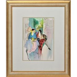 Two Women, Framed Watercolor