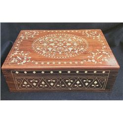 Indian Wood Box w/ Floral Inlaid Designs