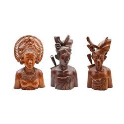 (3) Balinese Hardwood Carvings of Beauties