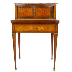 19th C French Inlaid Writing Desk, Marble Top