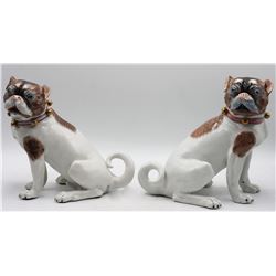 Important Rare Pair of Porcelain Dresden Pugs
