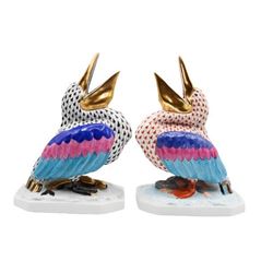 Pair of Herend Hungary Porcelain Pelican Figurines