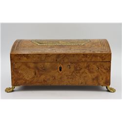 Domed Burlwood Tea Caddy on Paw Feet