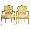 Image 1 : Pair French Gilt Carved 19th C Fauteuil Arm Chairs