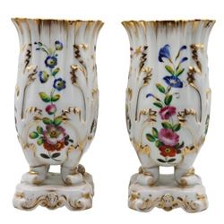 Pair of Painted Porcelain Flower Vases