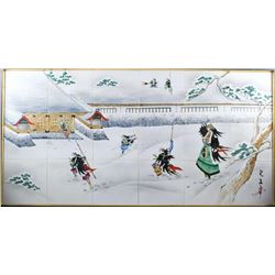 Large Japanese Samurai Painting on Tile