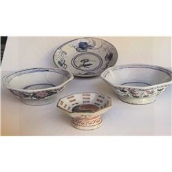 (3) Chinese Porcelain Footed Bowls and a Plate