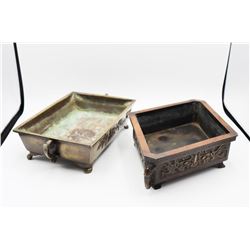(2) Chinese Bronze Planters w/ Handles