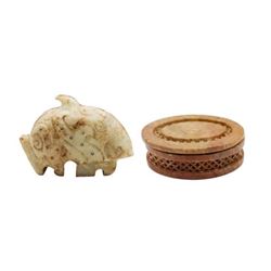 Chinese Carved Hard Stone Jewelry Box & Stone Seal