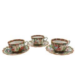 Group of (3) Rose Medallion Teacups and (3)Saucers