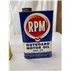 Image 2 : RPM Outboard Motor Oil Tin Can Empty And John Deere Hydrostatic Fluid Tin Can, Full