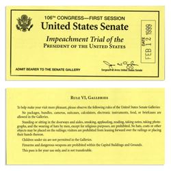 President Bill Clinton Senate Impeachment Trial Ticket