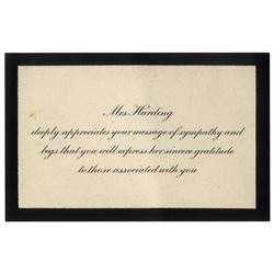 Florence Harding Sympathy Card for Warren Harding Death