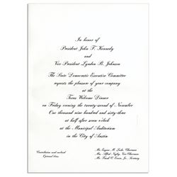 John Kennedy TX Welcome Dinner Assassination Invitation