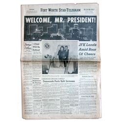 11/22/63 Ft. Worth Newspaper ''Welcome Mr. President''