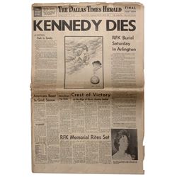 Robert F. Kennedy Dallas Times Assassination Newspaper