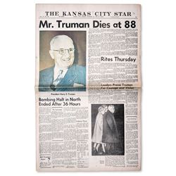 Harry Truman's Death Announced in The Kansas City Star