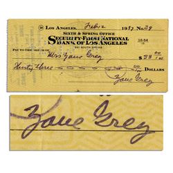 Zane Grey 1937 Holograph Original Check Hand Signed