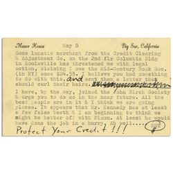 Hunter S. Thompson postcard signed HST in type