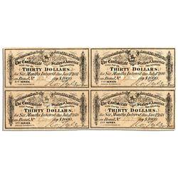 Set of Four $1000 Confederate Bonds 2nd Printing