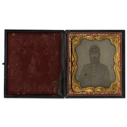 Civil War Photo Tintype Union Soldier Full Case Gilded