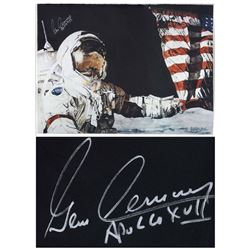 Gene Cernan Signed 31.25'' x 22.75'' Moon Landing Artwork