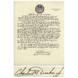 Charlie Duke Signed Handwritten Remembrance of Moon