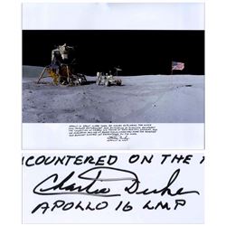 Charlie Duke Signed 20'' x 16'' Photo of the U.S. Flag