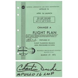 Charlie Duke signed copy of the Apollo 16 flight plan