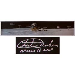 Charlie Duke Signed 40'' x 8'' Panoramic Photo of Moon