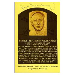 Hank Greenberg Signed Yellow Hall of Fame Plaque