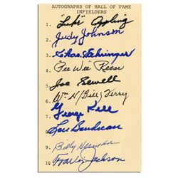 Signatures by 10 Hall of Fame Baseball Infielders