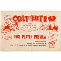 Colts 1961 Schedule & Program for a Pre-Season Event