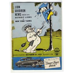 1951 Detroit Lions New York Yanks NFL Program Layne