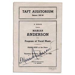 Legendary Vocalist Marian Anderson Program Signed