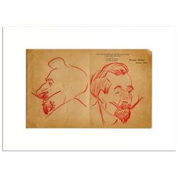 Opera Tenor Enrico Caruso Hand-Drawn Pair of Sketches