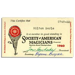 Milton Berle 1960 Society of American Magicians Card