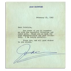 Joan Crawford 1963 Typed Letter Signed