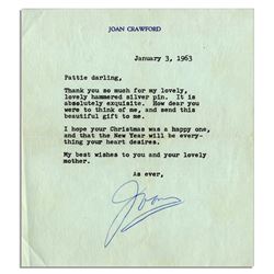 Joan Crawford Letter Signed From 1963