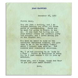 Joan Crawford Letter Unsigned re Olivia de Havilland