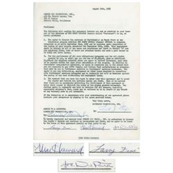 Three Stooges Agreement Signed by Moe Howard, Larry Fine & Joe DeRita